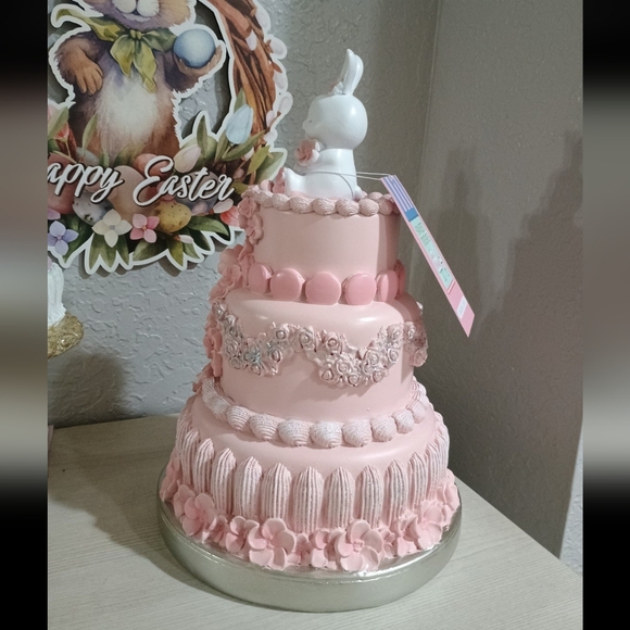 Sweet Treats Pink Easter Bunny Tiered Cake Macaroons Frosted NEW - Picture 7 of 7